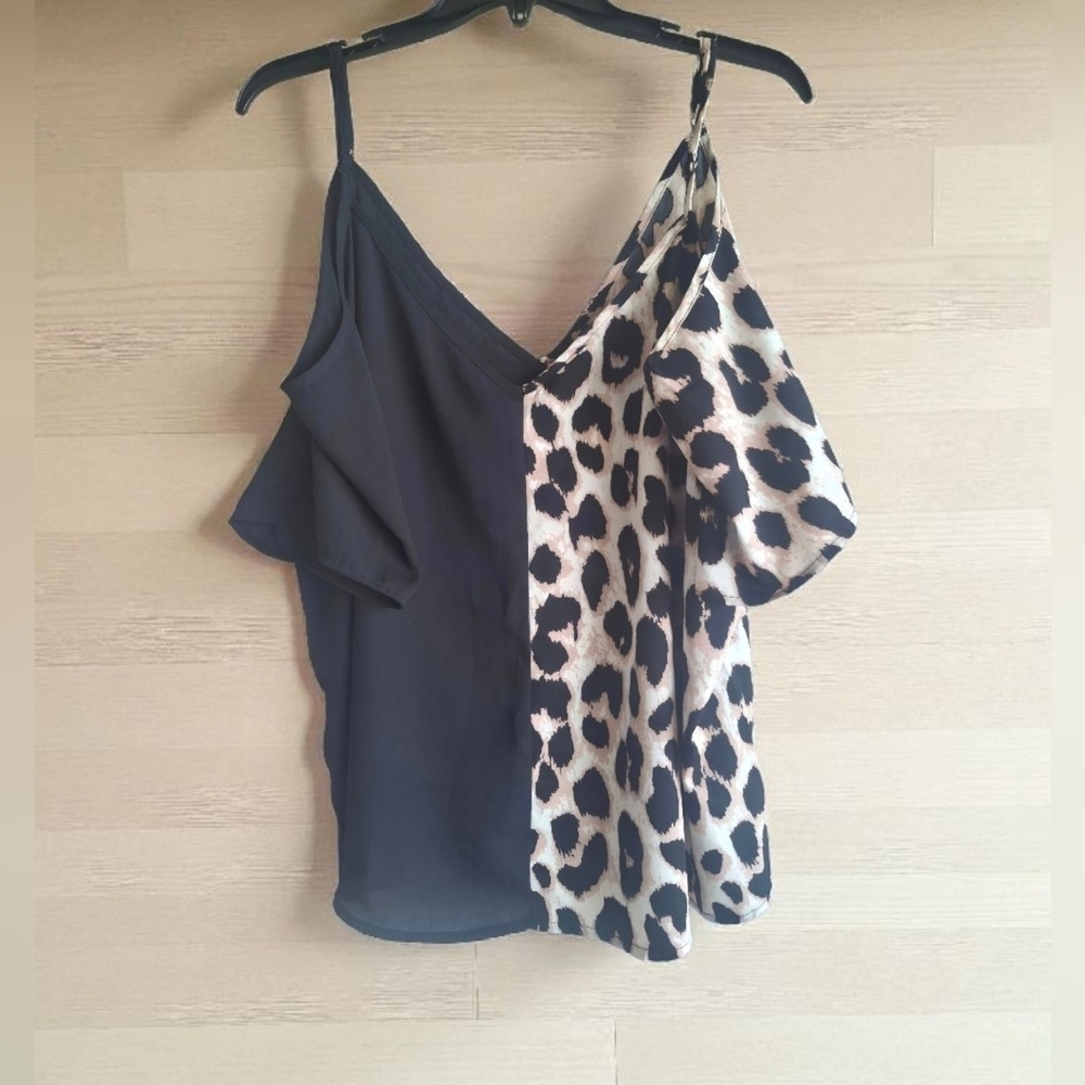 Shein Curve 1XL Leopard Colorblock One Shoulder Cami Top